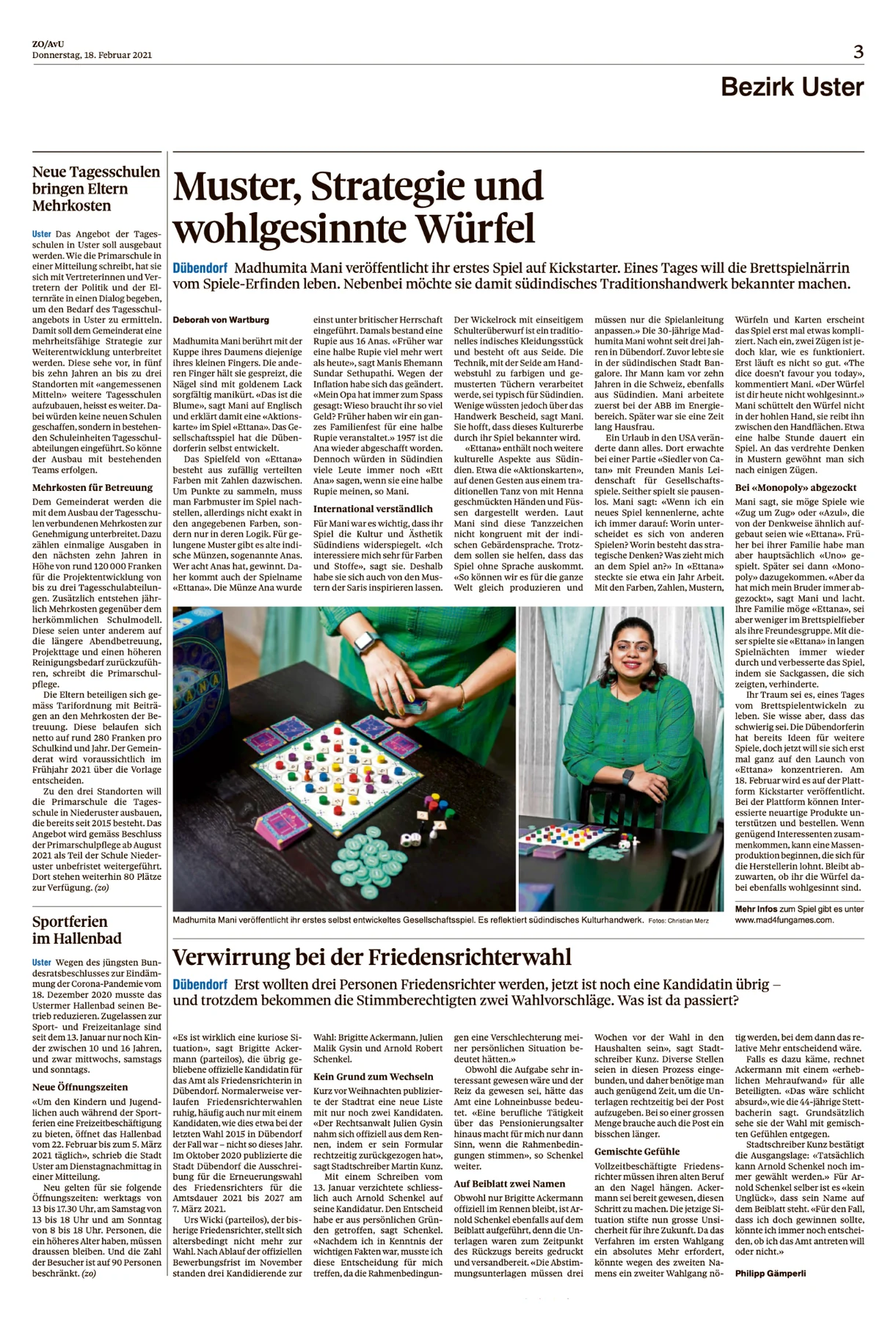 ZO/AvU – Bezirk Uster press clipping: Muster, Strategie und wohlgesinnte Würfel